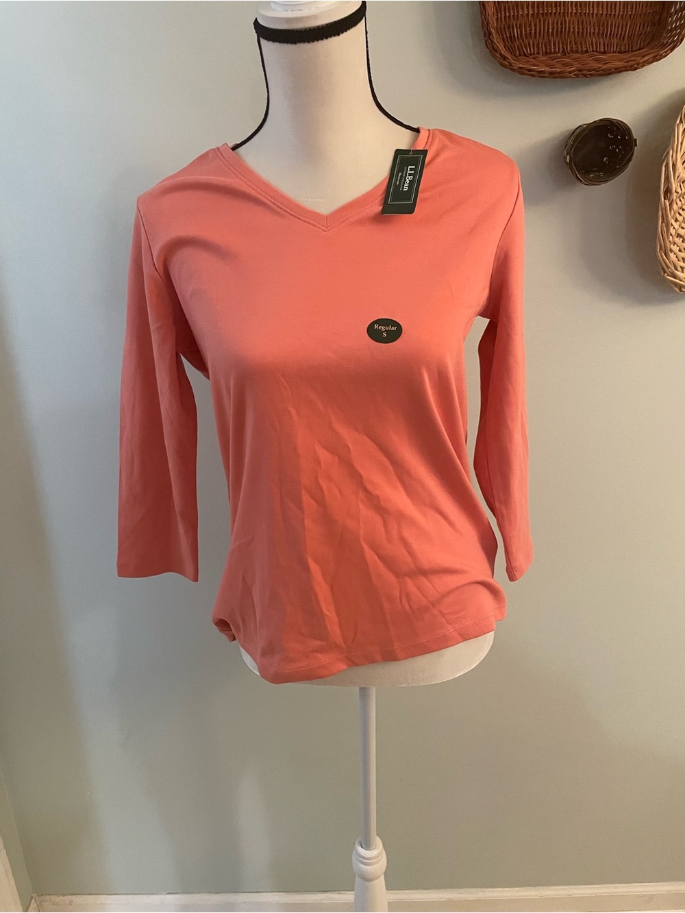 L.L. Bean Coral V-Neck Long Sleeve Women's Top